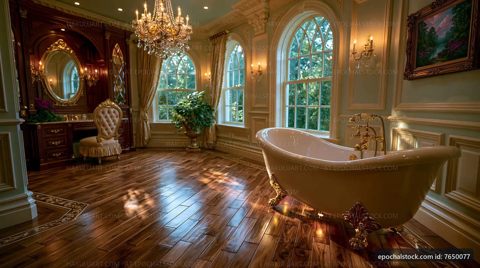 Luxurious bathroom with bathtub and elegant decor