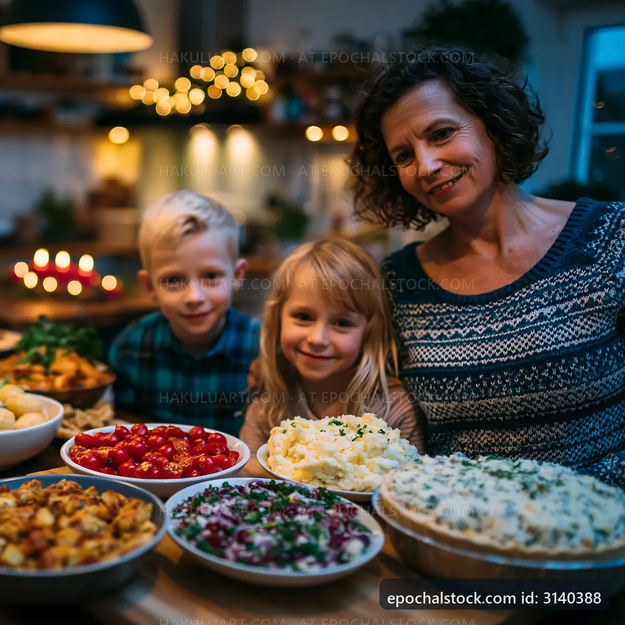 Family meal preparation at home with children and dishes