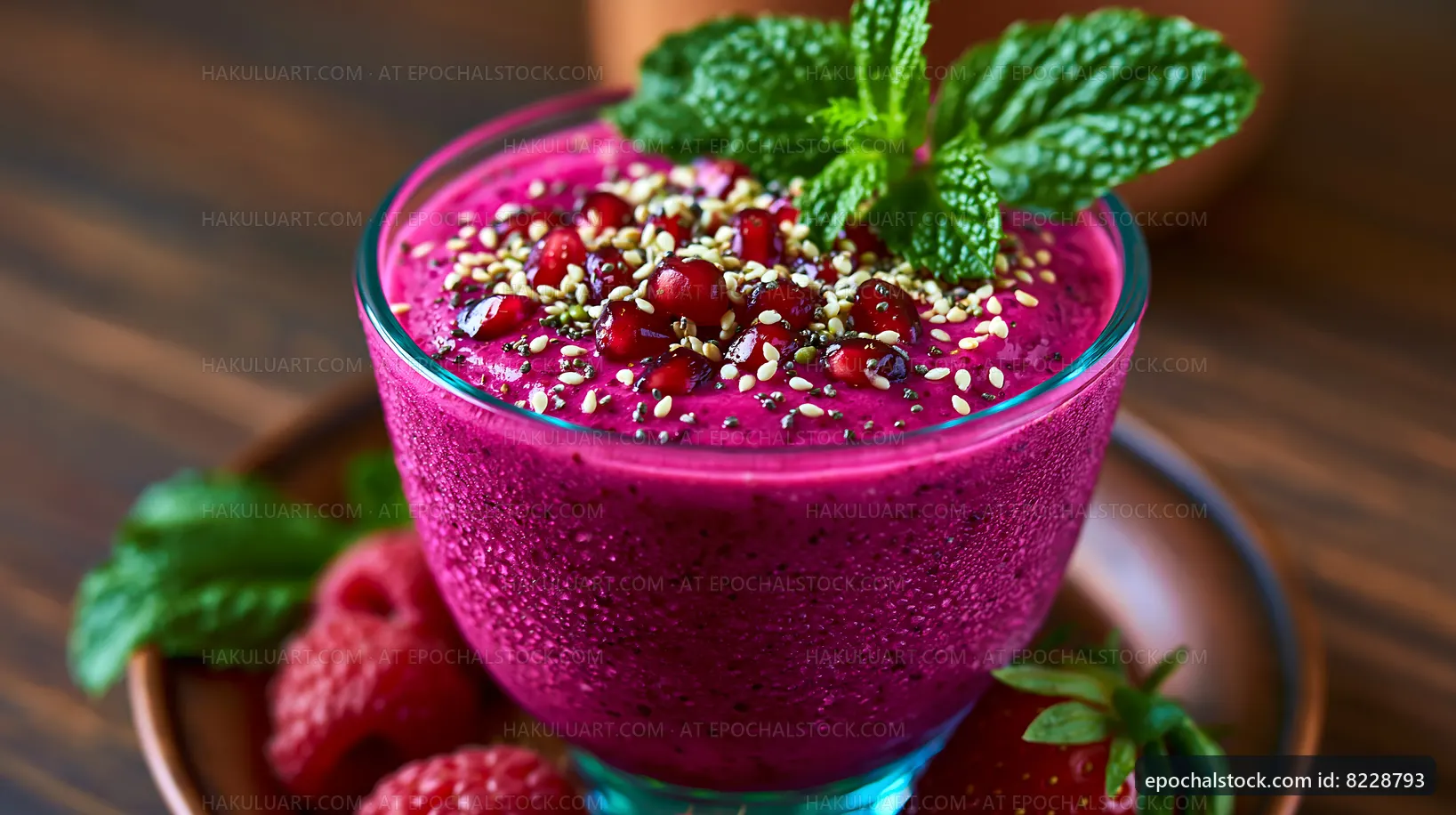 Vibrant smoothie bowl topped with seeds and berries