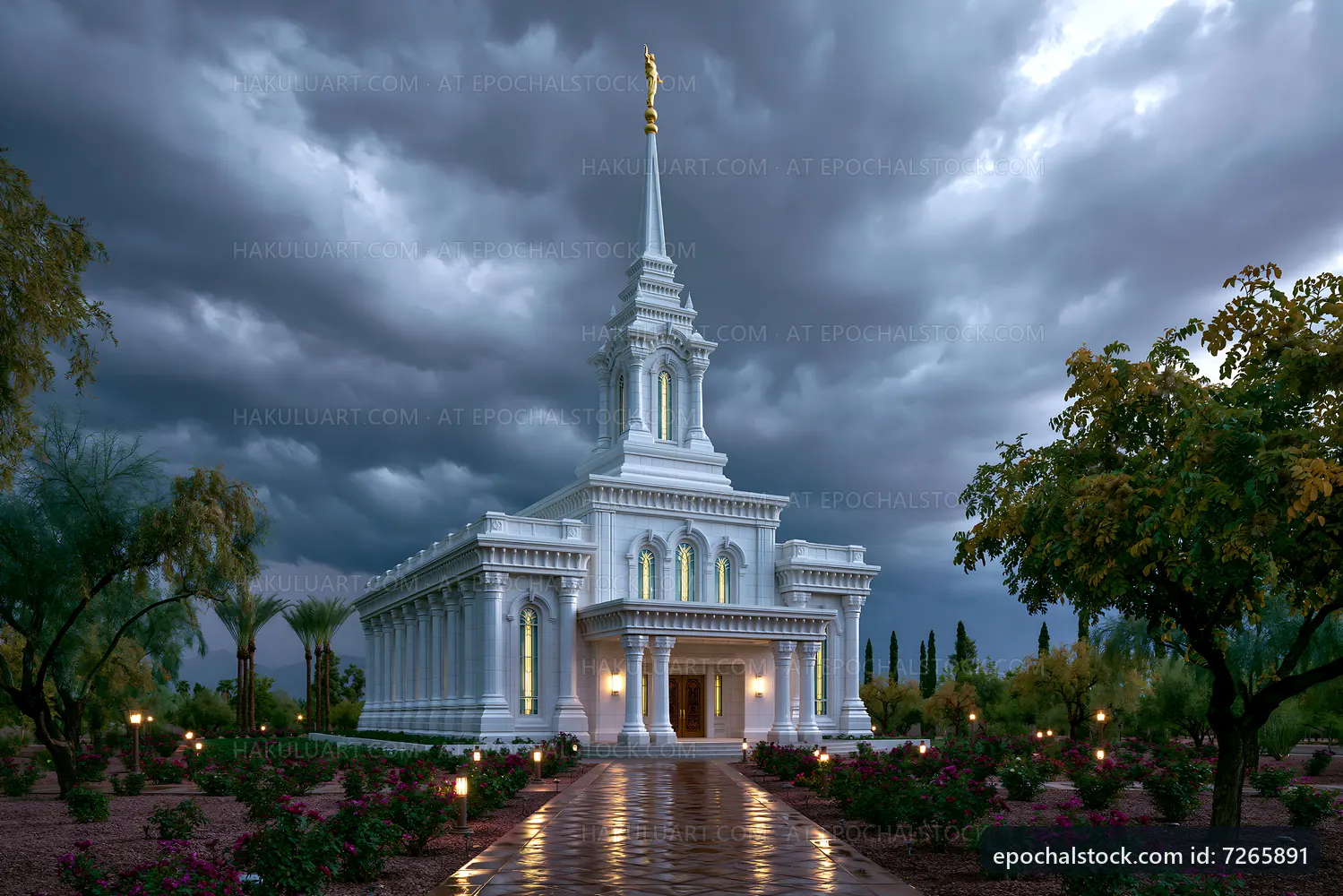 Architectural structure of temple under cloudy sky