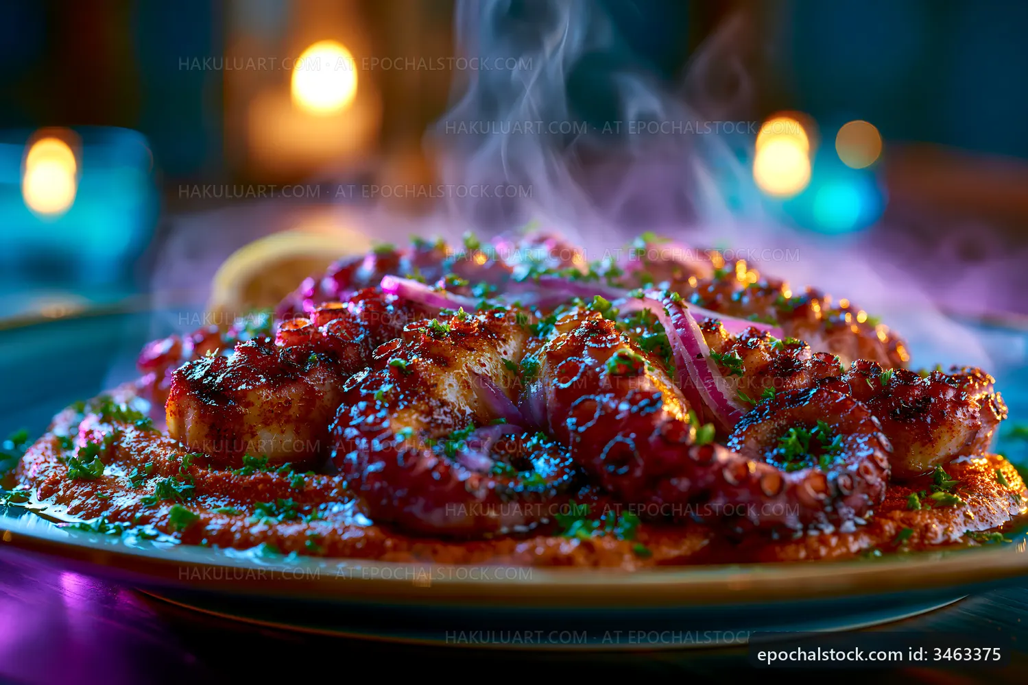Grilled octopus with spices and herbs served on a plate