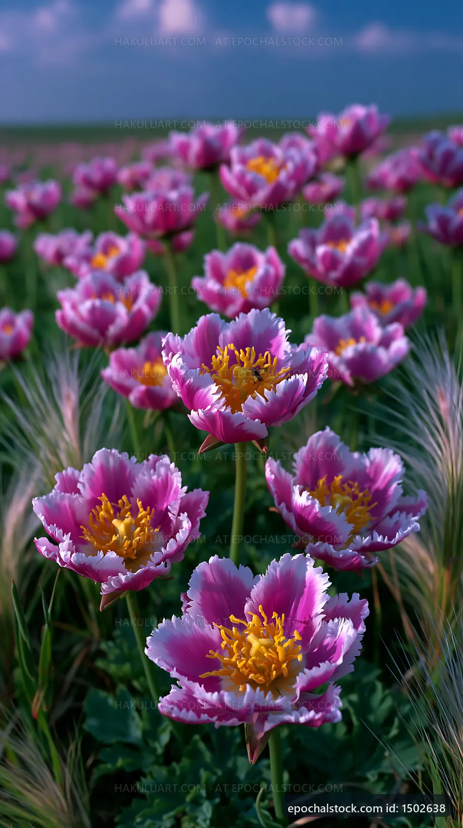 Vibrant tulip flowers in a lush field during bright daylight