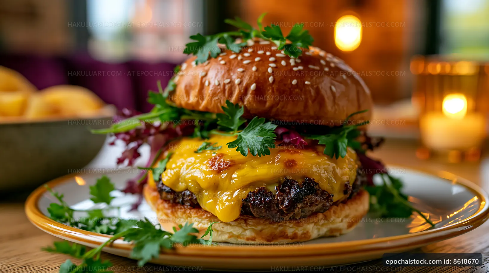 Cheeseburger with fresh toppings on a plate