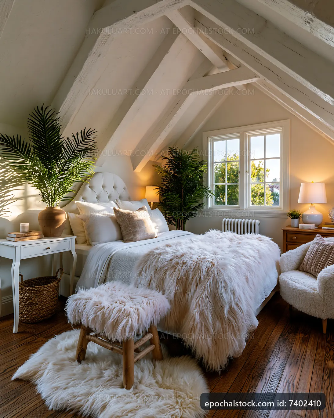 Cozy bedroom with natural light and soft furnishings