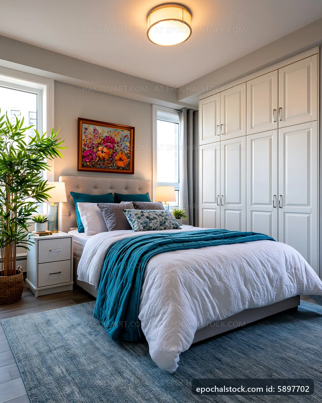 Cozy bedroom interior with modern furniture and natural light