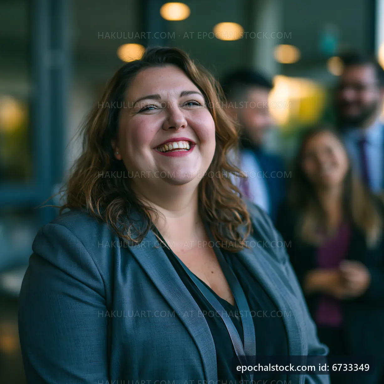 Businesswoman smiling in office during team meeting