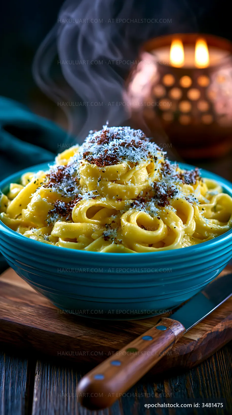 Pasta dish with cheese and herbs in a bowl