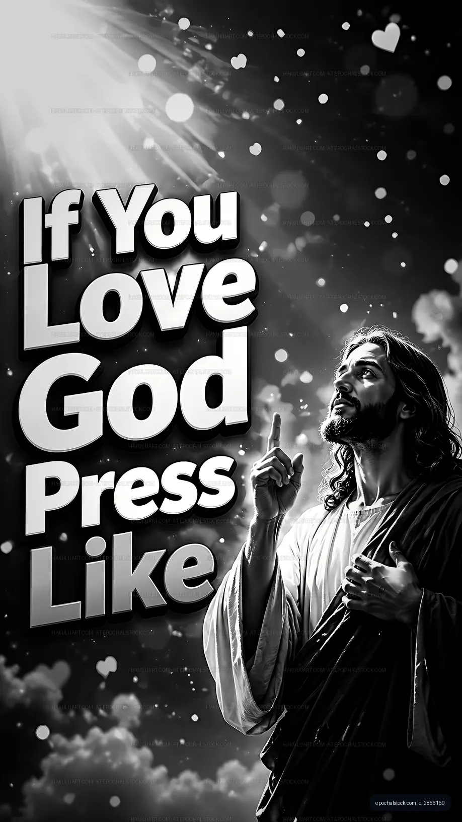 A religious figure stands with one finger raised, suggesting a message