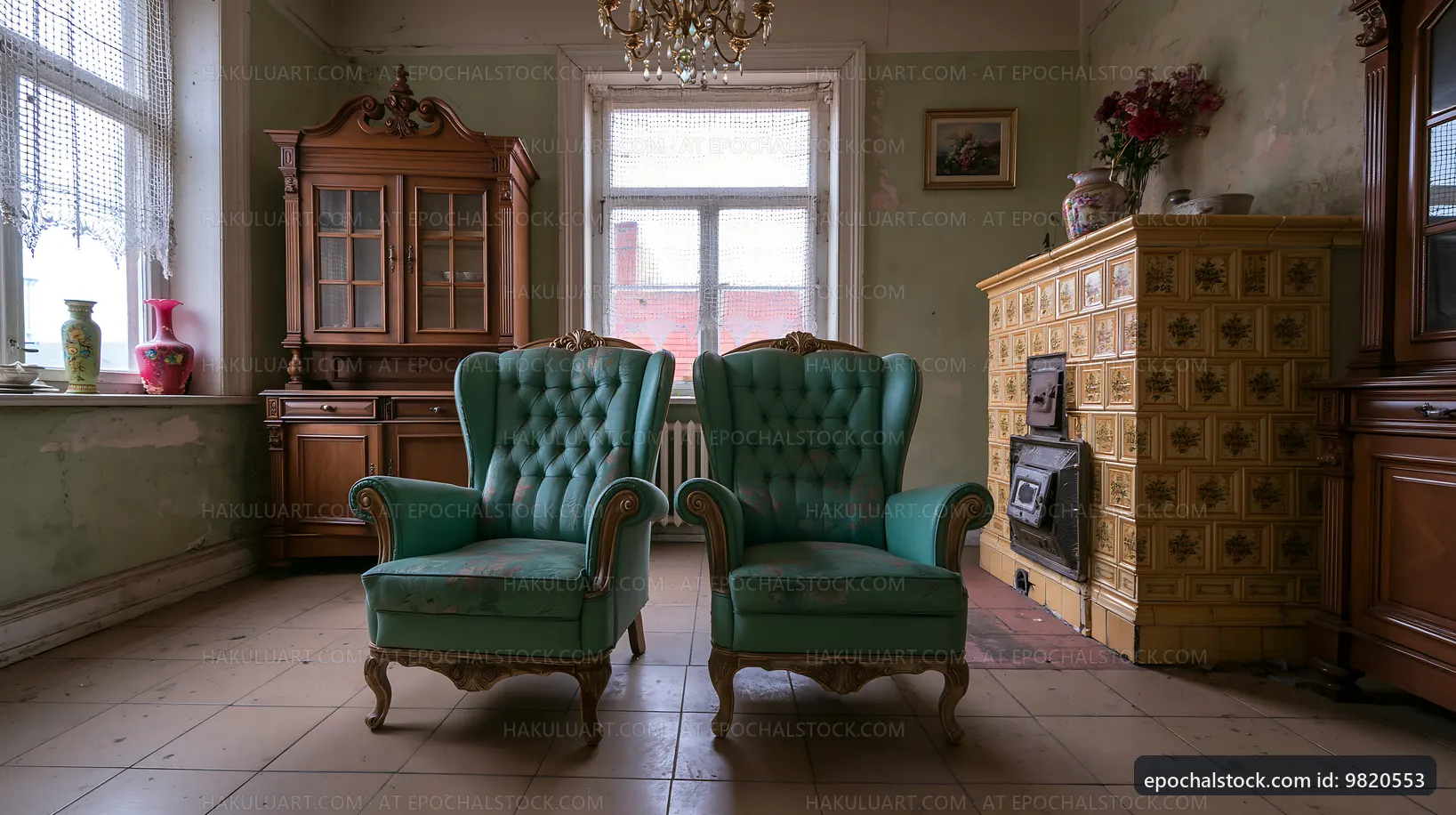 Vintage chairs in an old room with wooden furniture