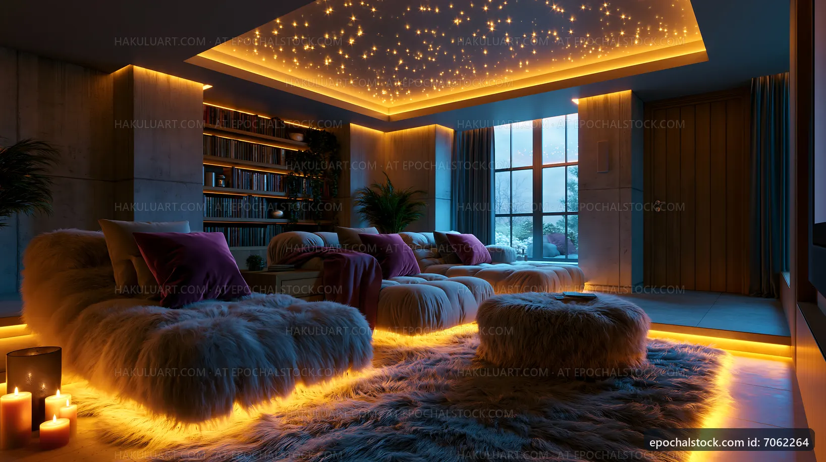 Cozy living room with warm lighting and stylish decor