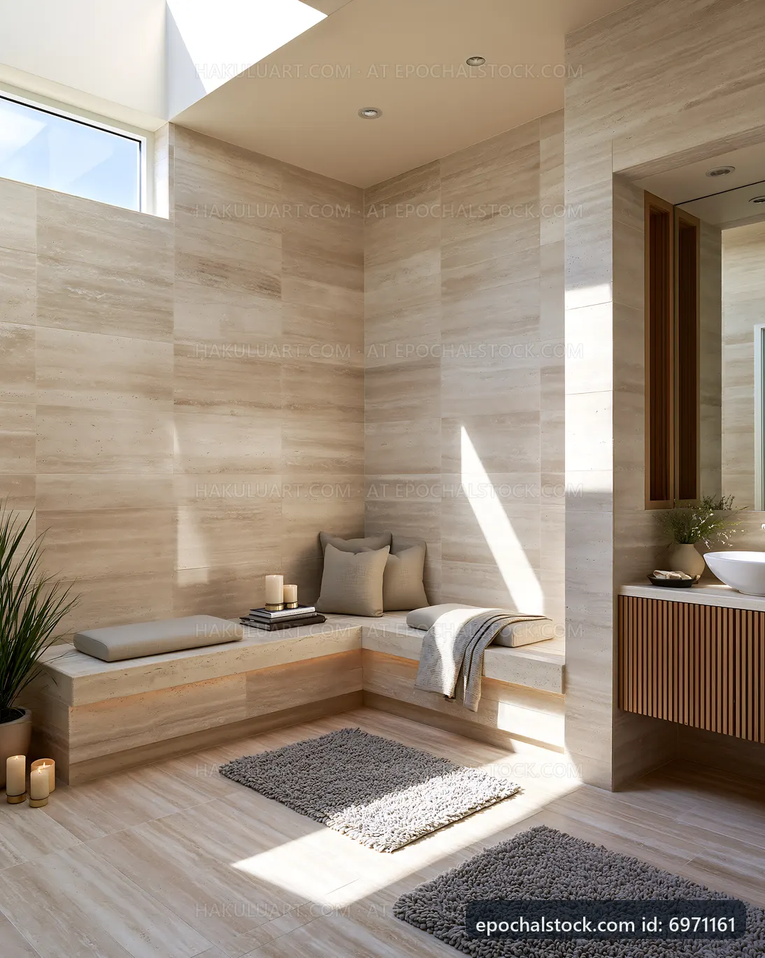 Modern bathroom with natural light and neutral tones