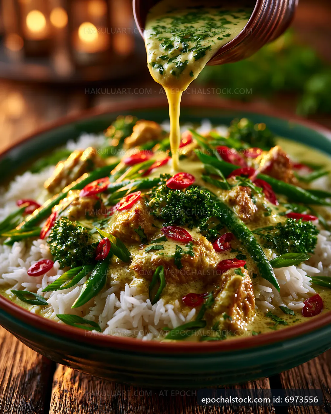 Delicious meal of chicken and vegetables served over rice