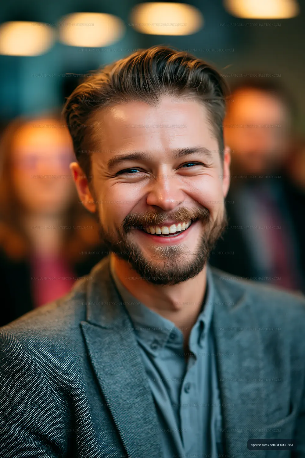 Man smiling while sitting in a crowd during an event
