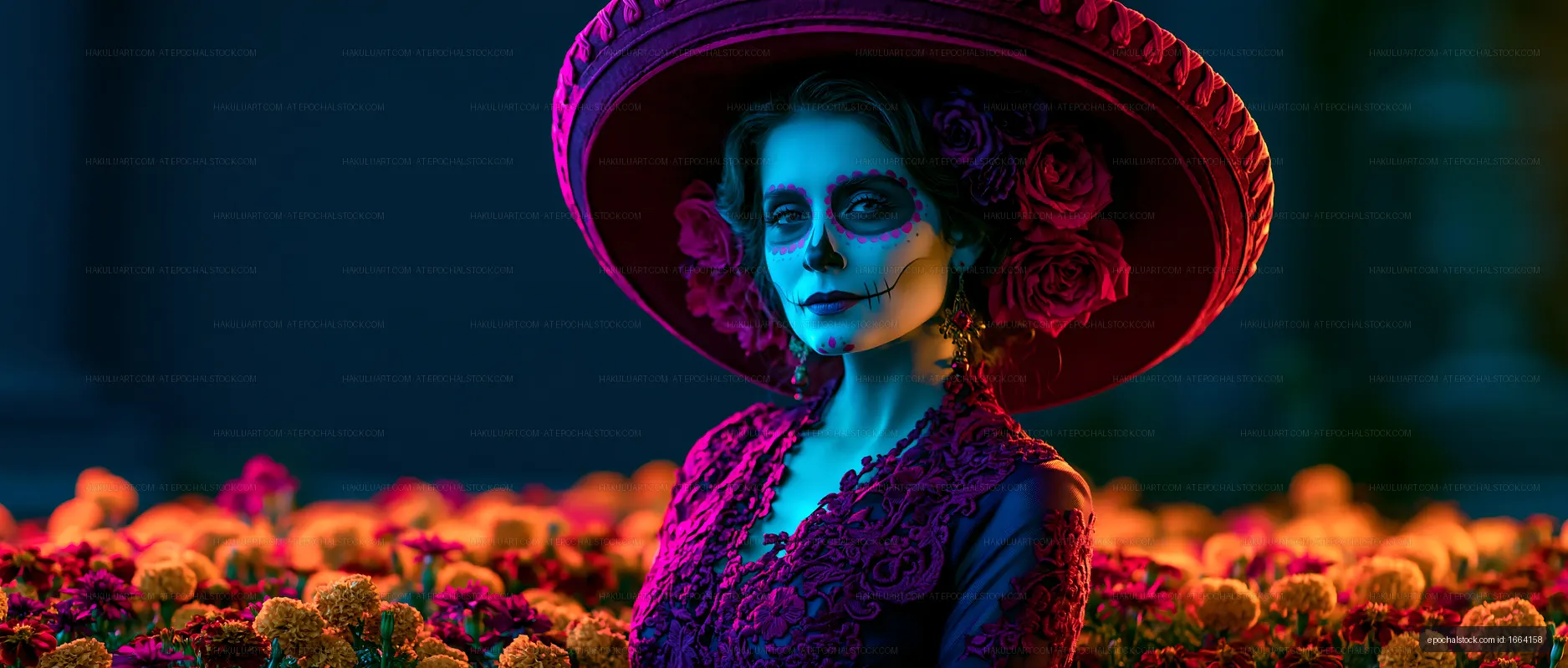 Woman in colorful hat with flowers during Day of the Dead celebration