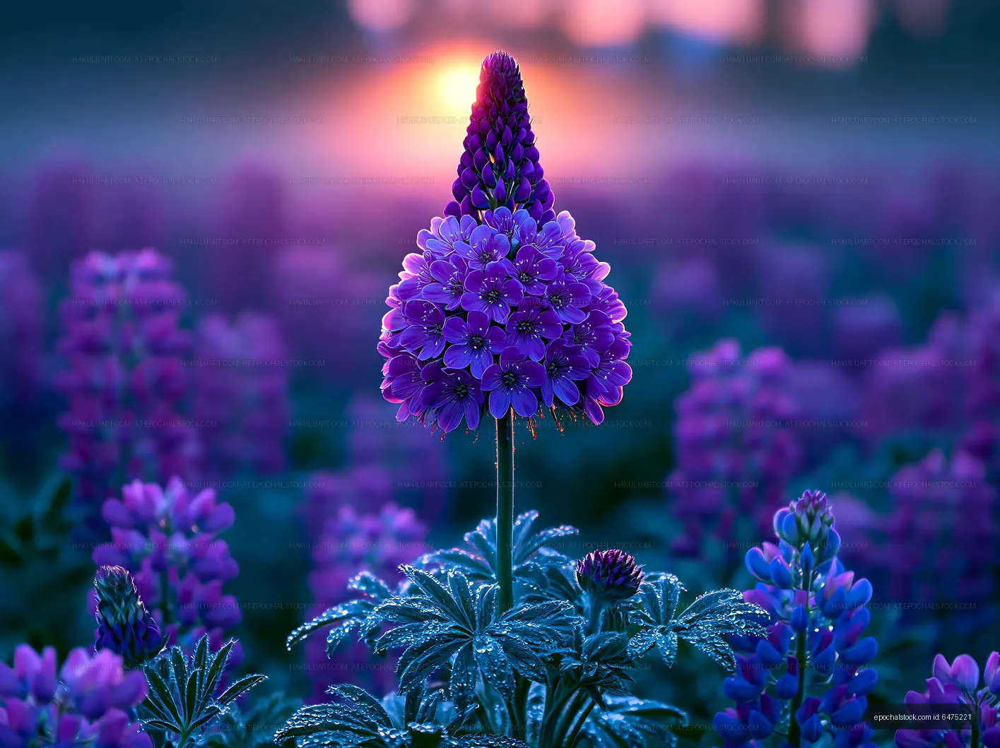 Purple flowers blooming in a field at sunset