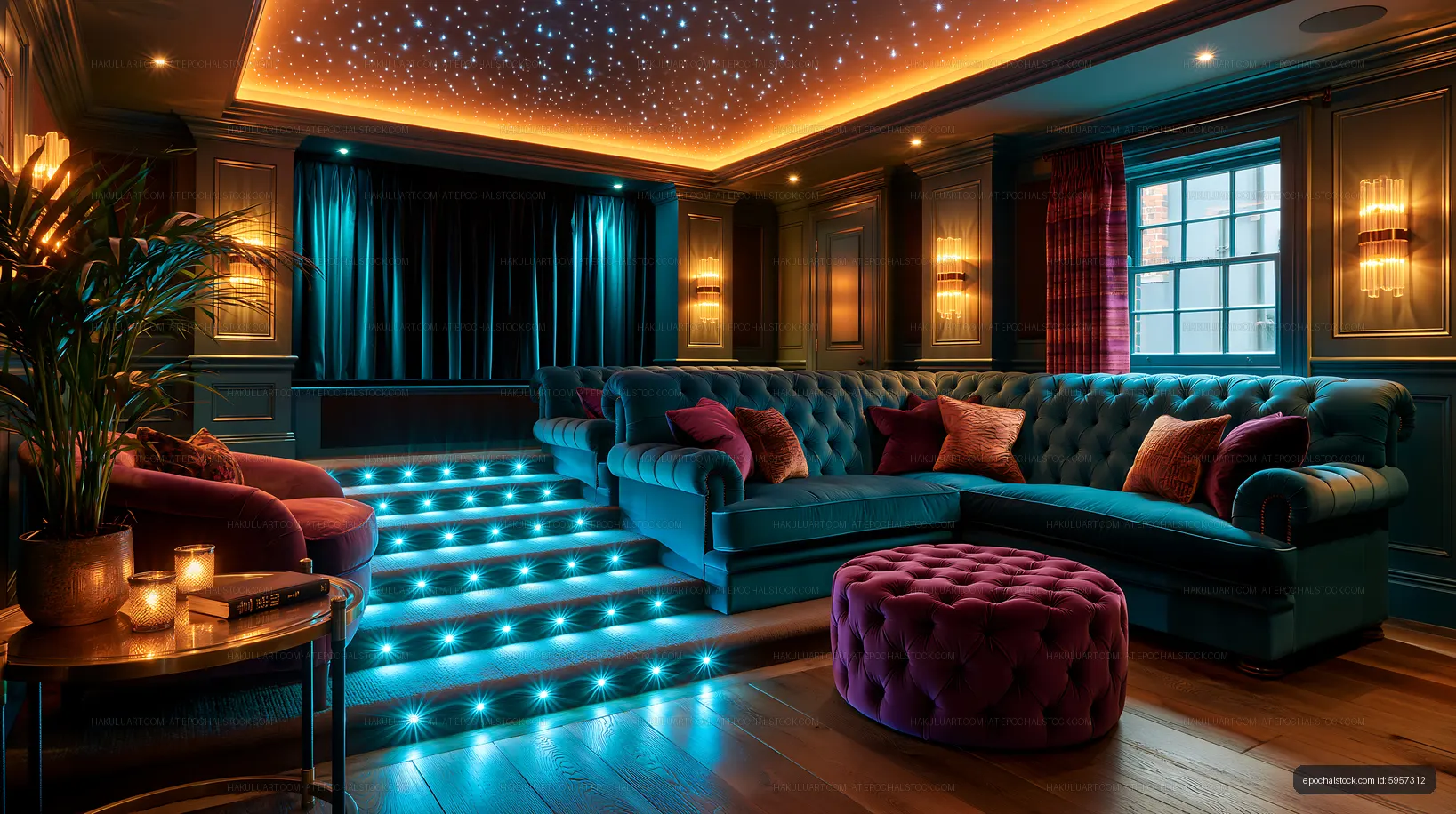 Luxury lounge area with cozy seating and starry ceiling