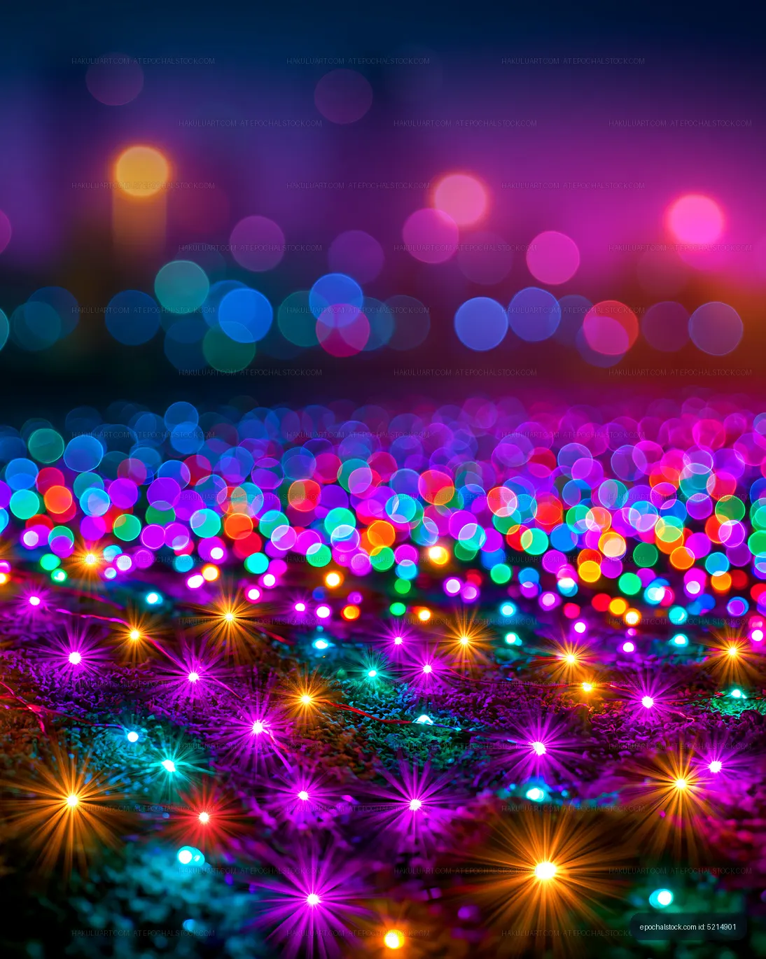Colorful blurred lights create a vibrant scene at night