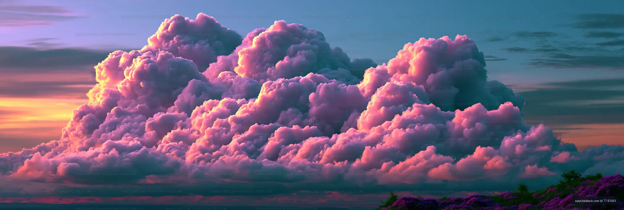 Colorful clouds at sunset over a landscape