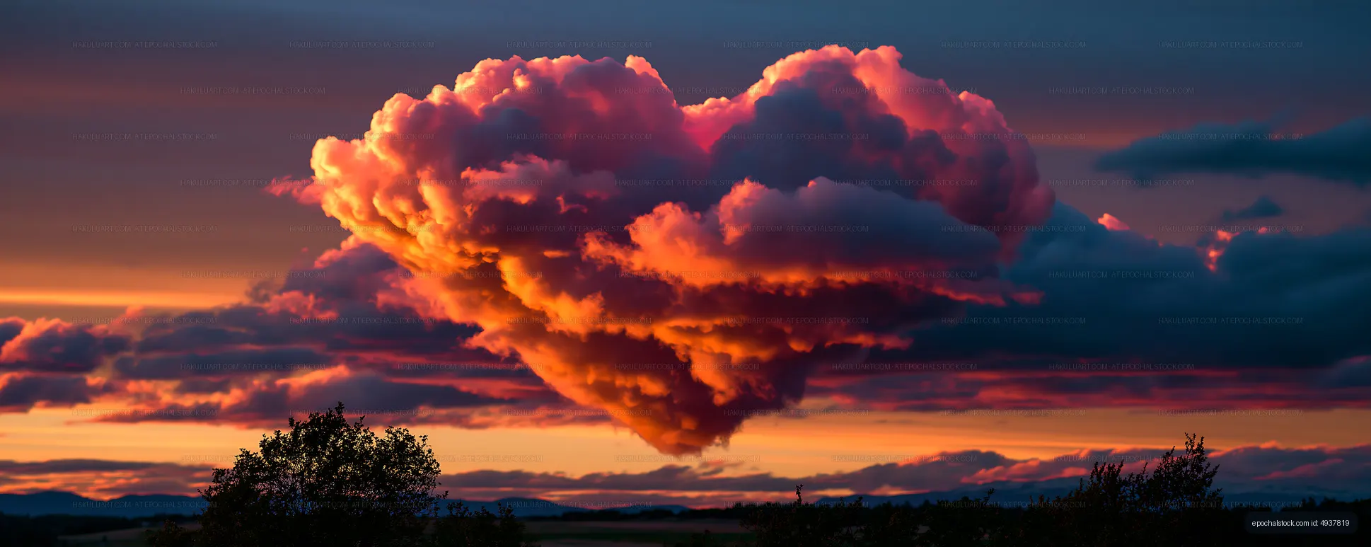 Heart-shaped cloud during sunset in a natural landscape