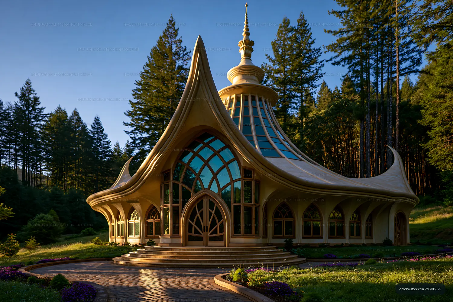 Unique architectural structure in a forest setting during daytime
