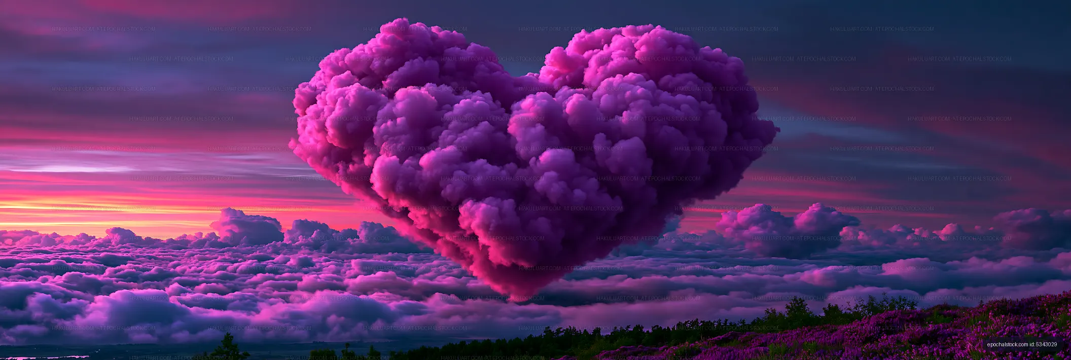 Cloud shaped like a heart during sunset over a mountain range