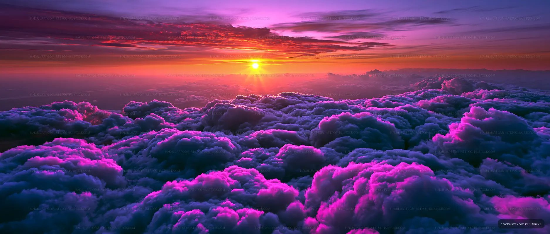 Colorful sunset over fluffy clouds in the sky