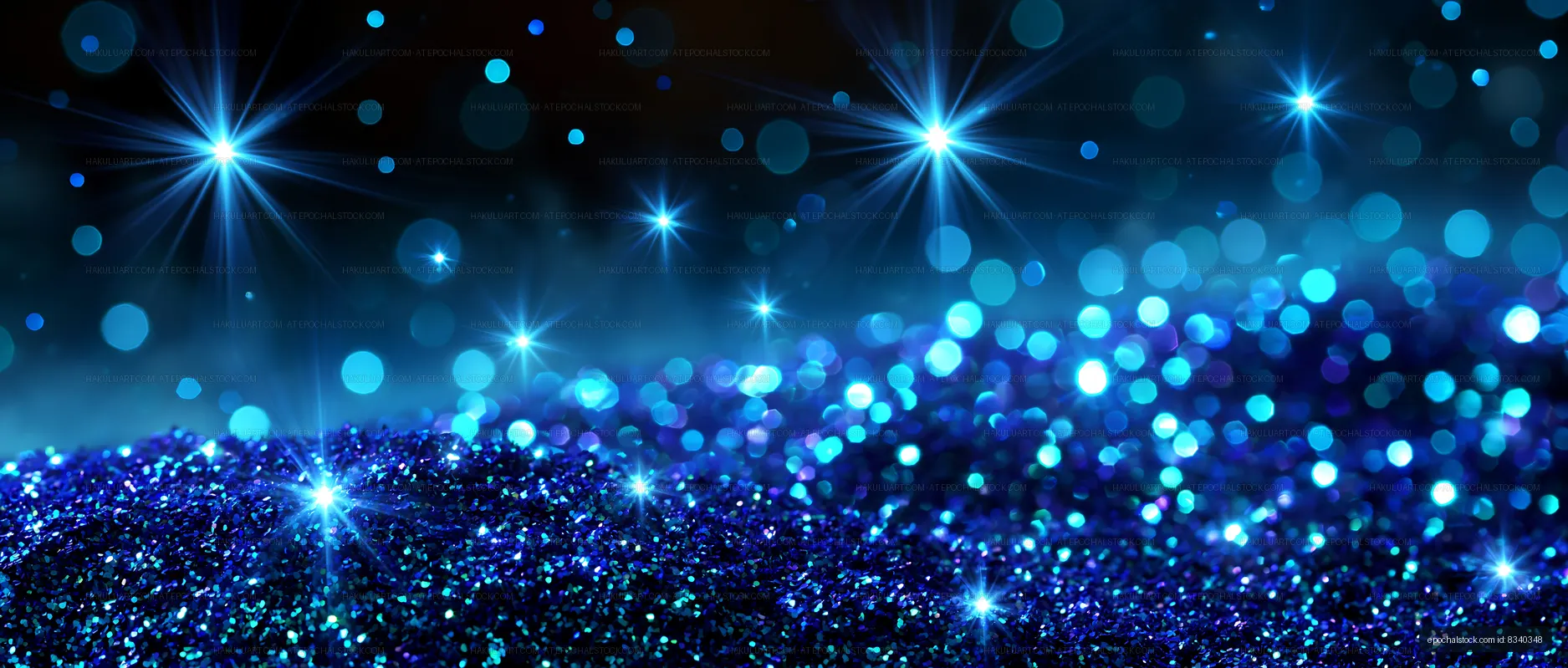 Blue glitter background with light reflections and shiny particles