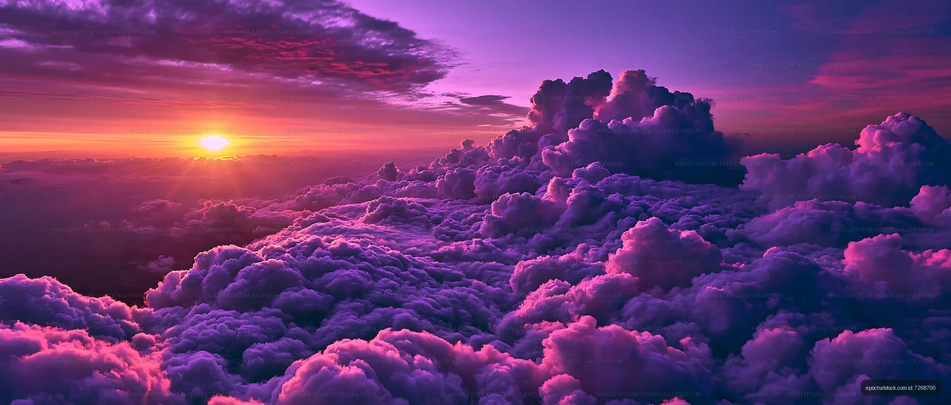 Sunset view over clouds in vibrant purple hues