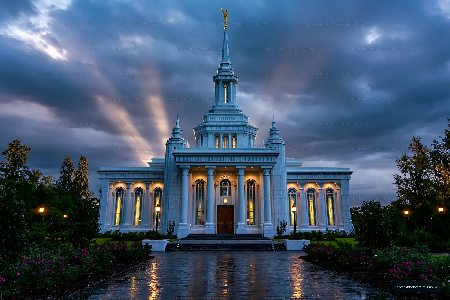 Historic building under cloudy sky during twilight