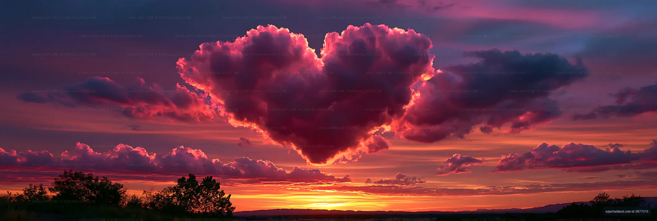 Heart-shaped cloud at sunset over the landscape
