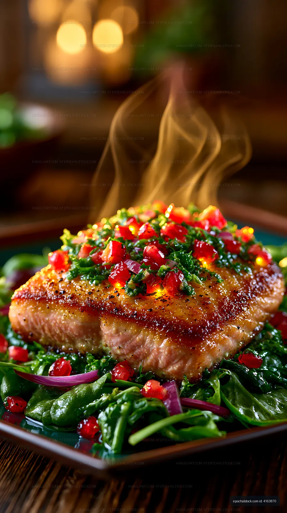 Grilled salmon with fresh vegetables on a plate