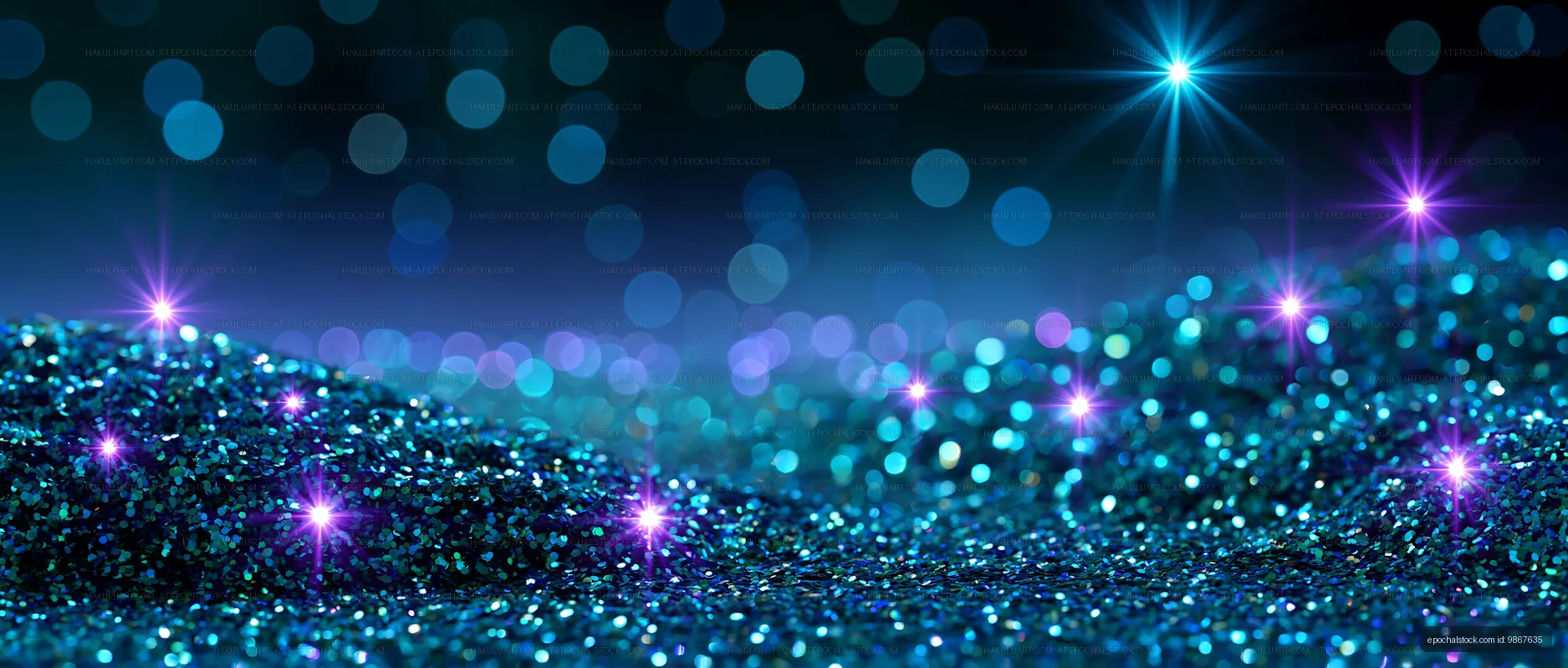 Bright blue glitter with bokeh lights in a dark background