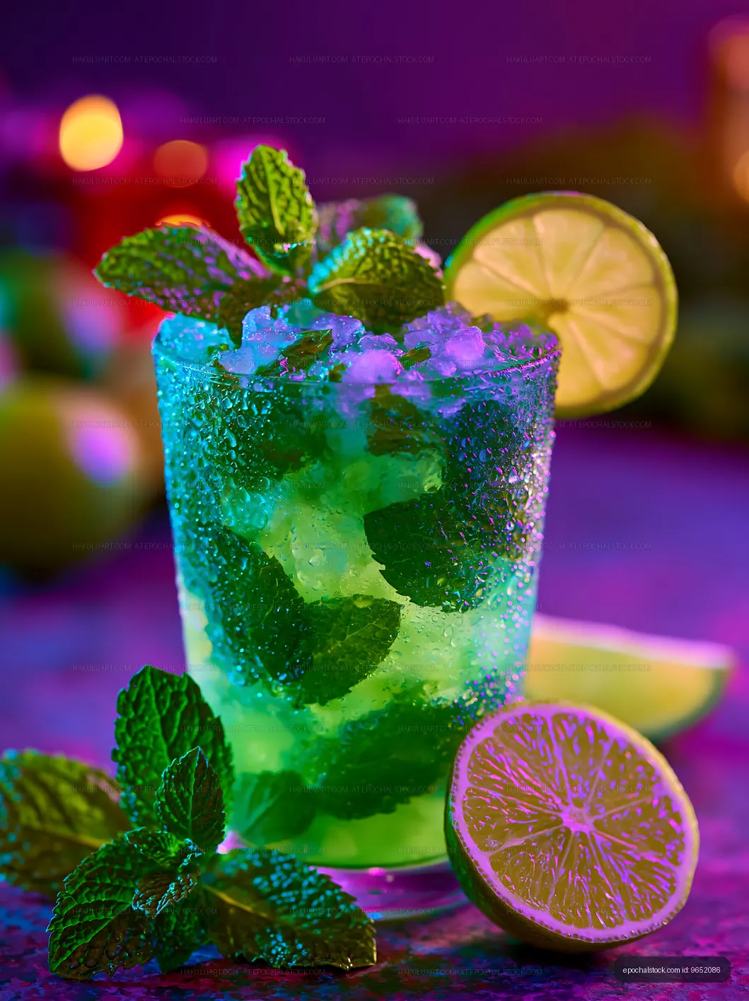 Mojito cocktail with mint and lime in bright colors