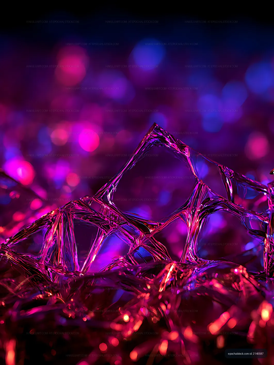Colorful abstract shapes made of crystal with glowing lights