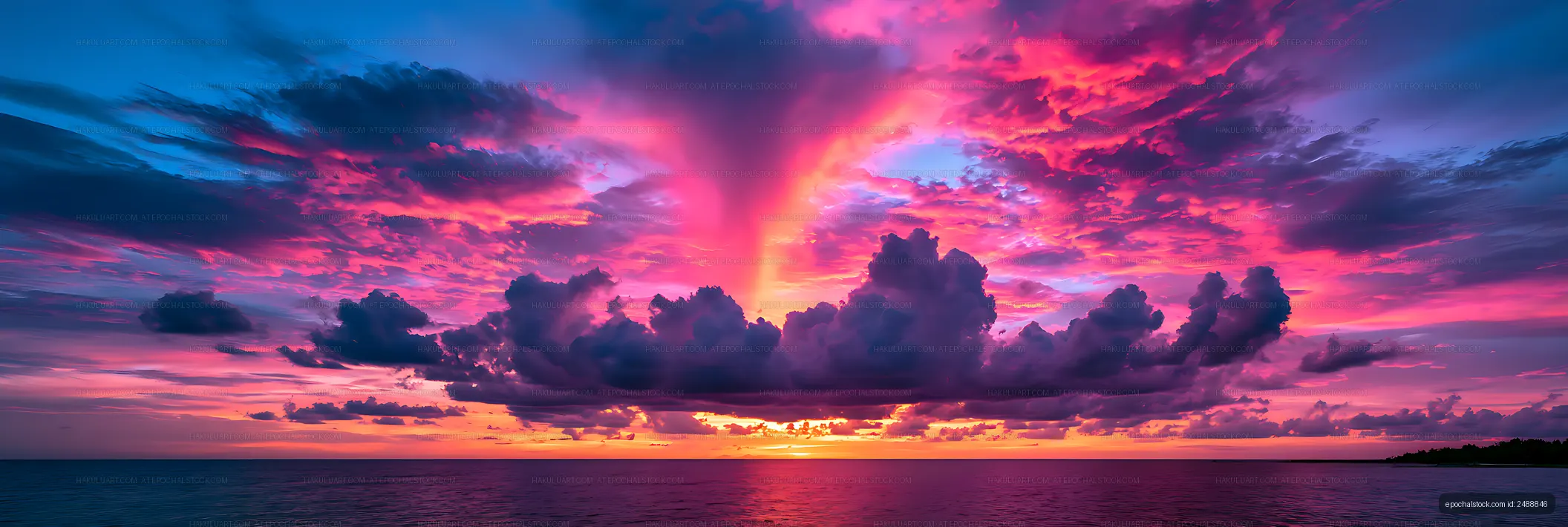 Vibrant sunset over the ocean with colorful clouds
