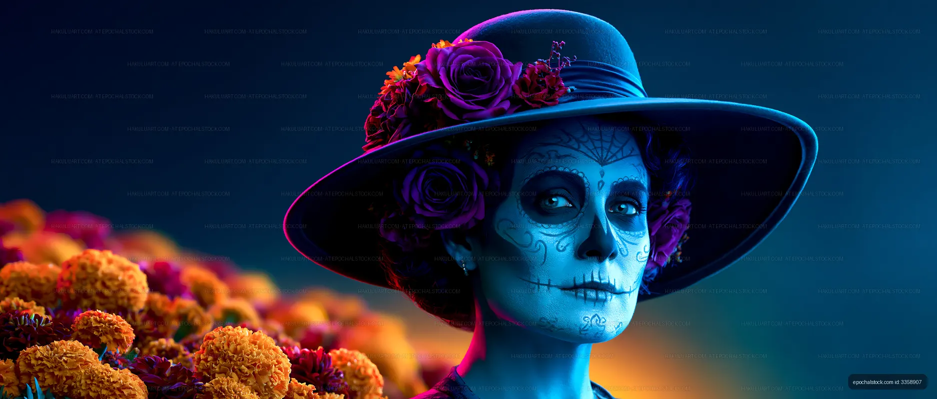 Woman in vibrant makeup during Day of the Dead celebration