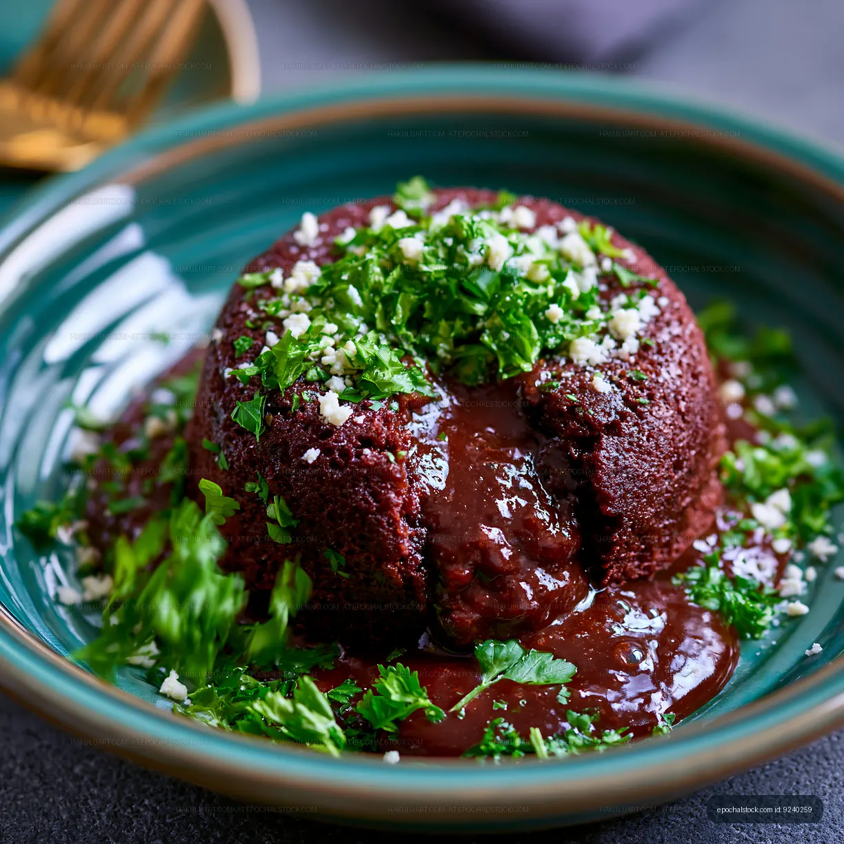 Chocolate dessert with melted center served in a bowl