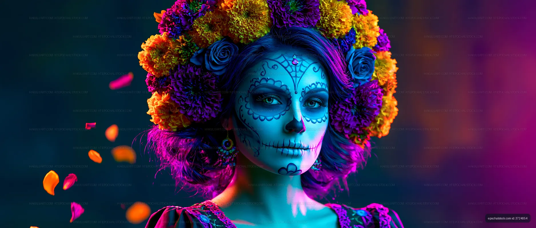 Woman dressed for Day of the Dead celebration with flower crown