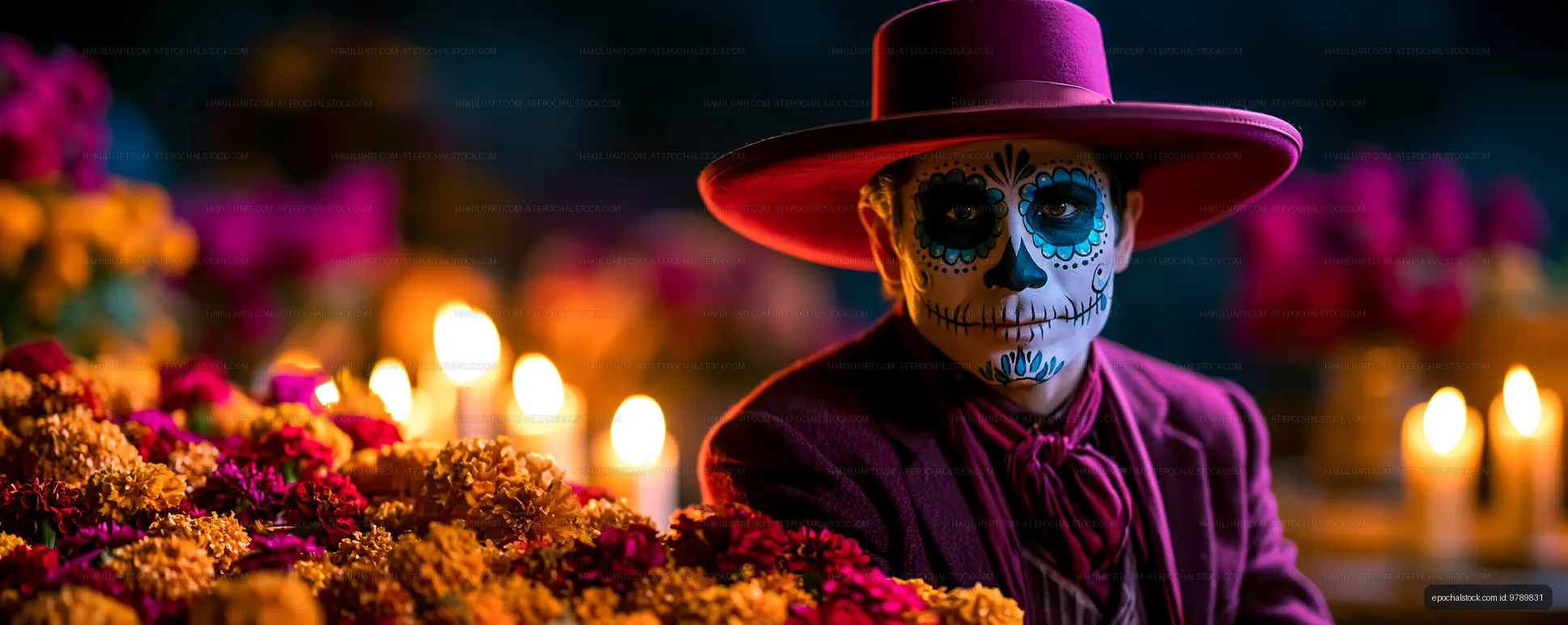 Colorful celebration of Day of the Dead with decorated altar