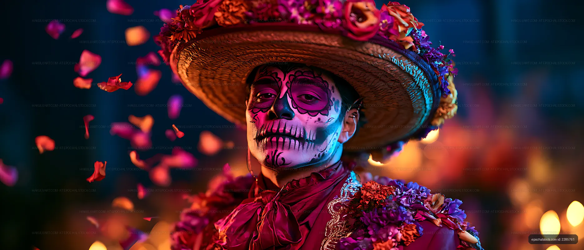 Man with sugar skull makeup at a festival in Mexico