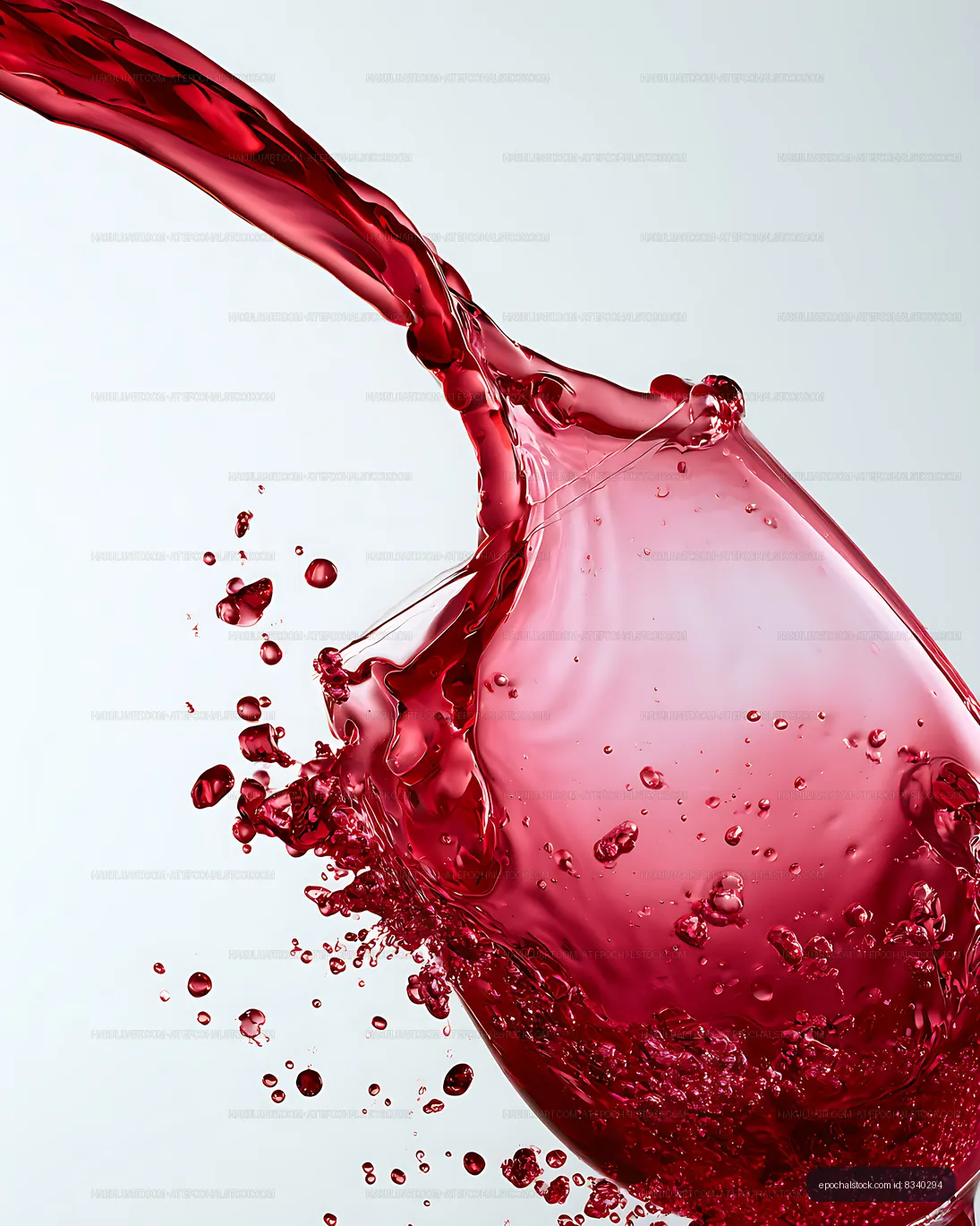 Red liquid splashing from a glass against a light background
