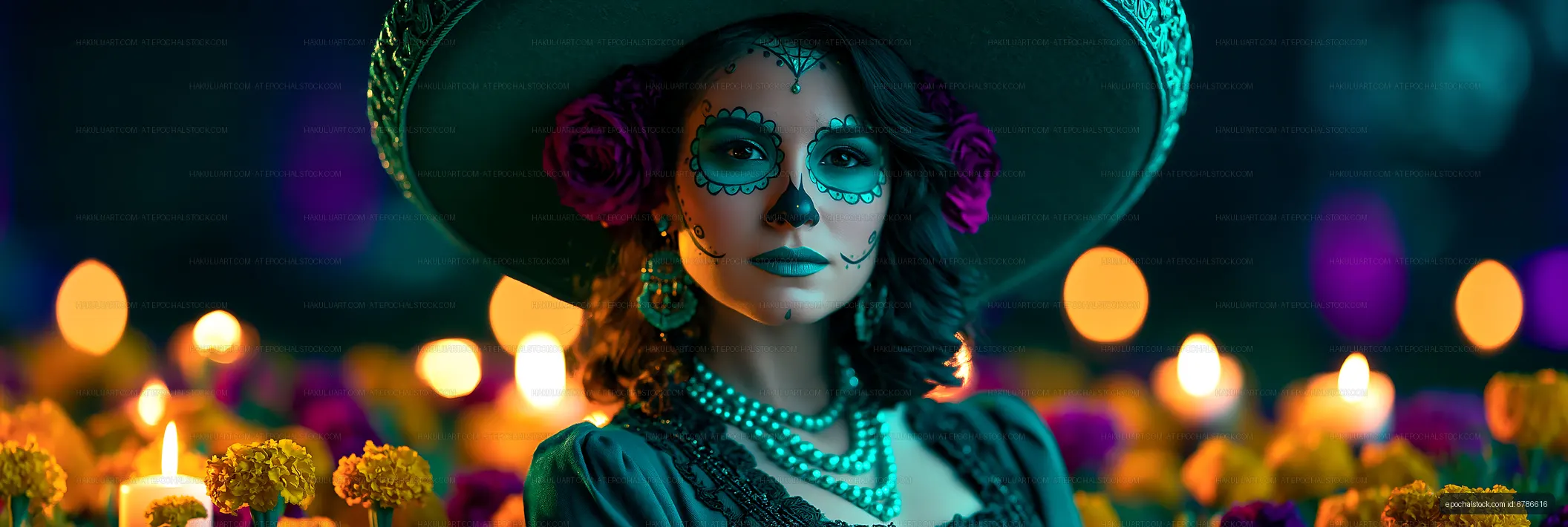 Woman in traditional costume celebrating Day of the Dead
