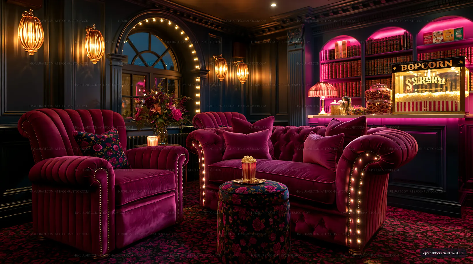 Cozy seating area with plush chairs and vibrant decor