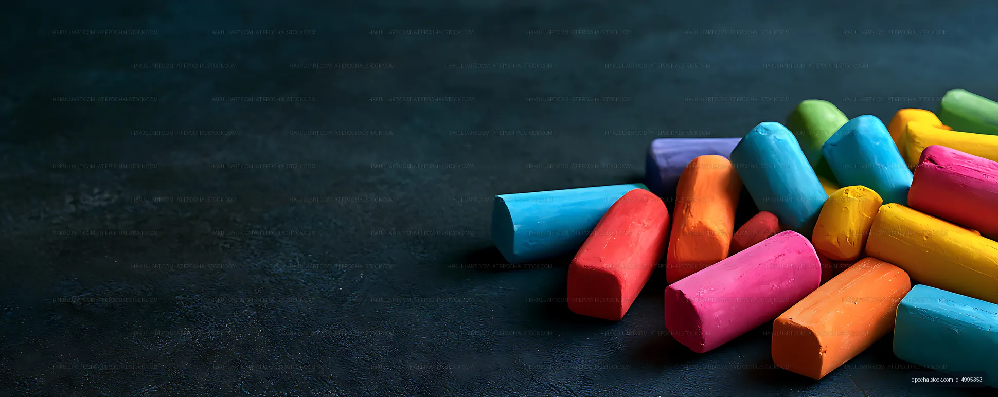 Colorful chalk pieces arranged on a dark background