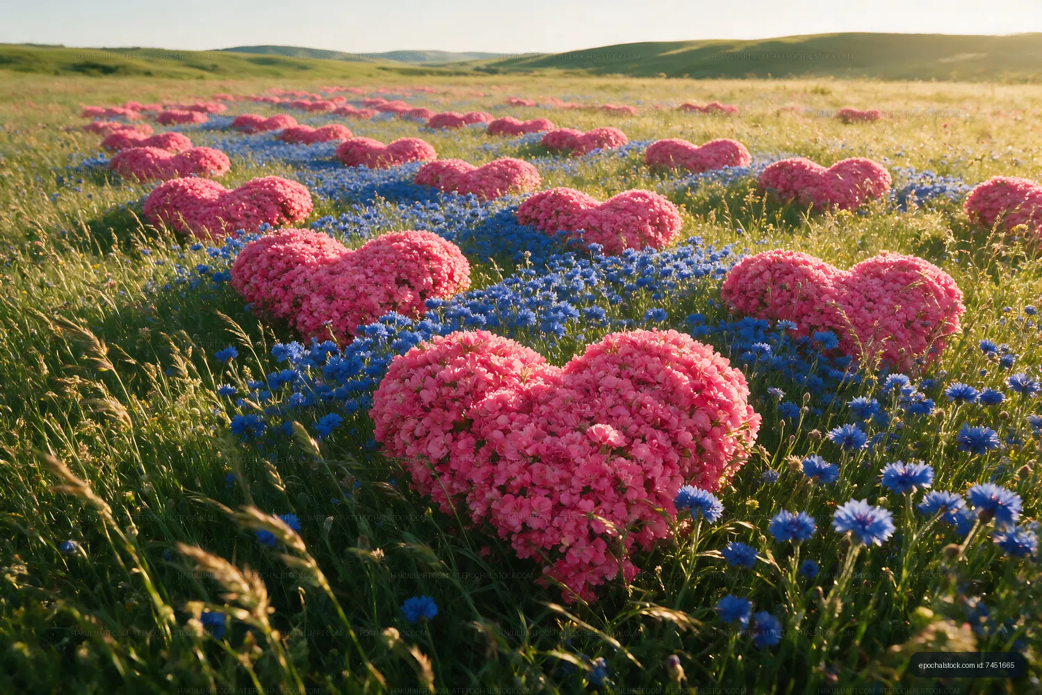 Colorful heart-shaped flowers in a sunny field