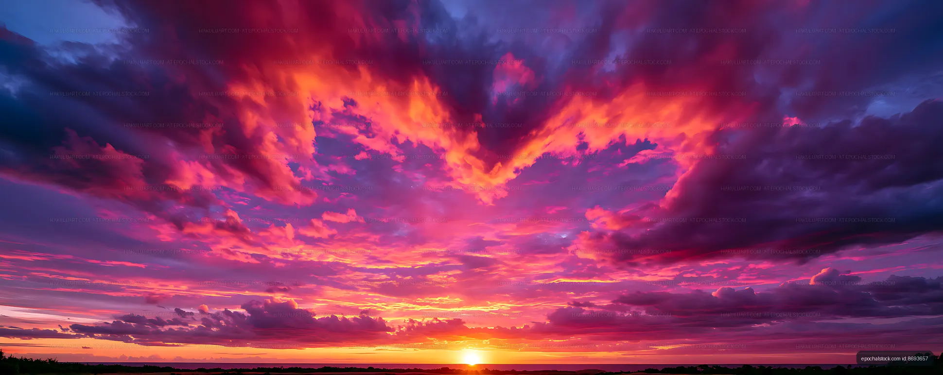 Vibrant sunset with colorful clouds over the horizon