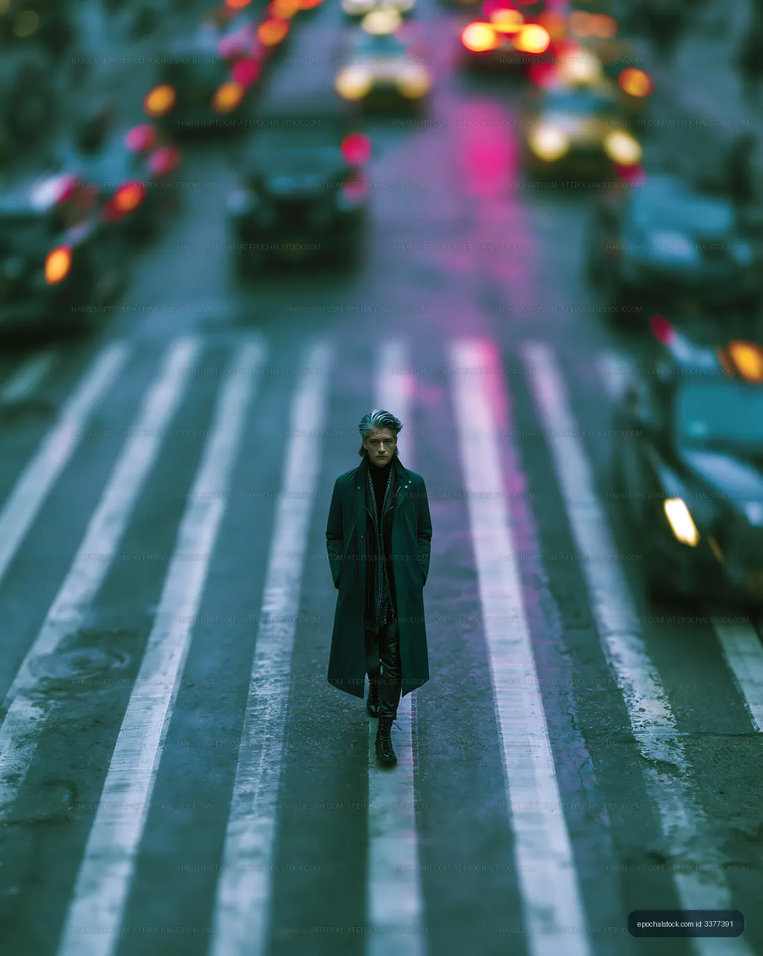 Person walking on street in busy city traffic