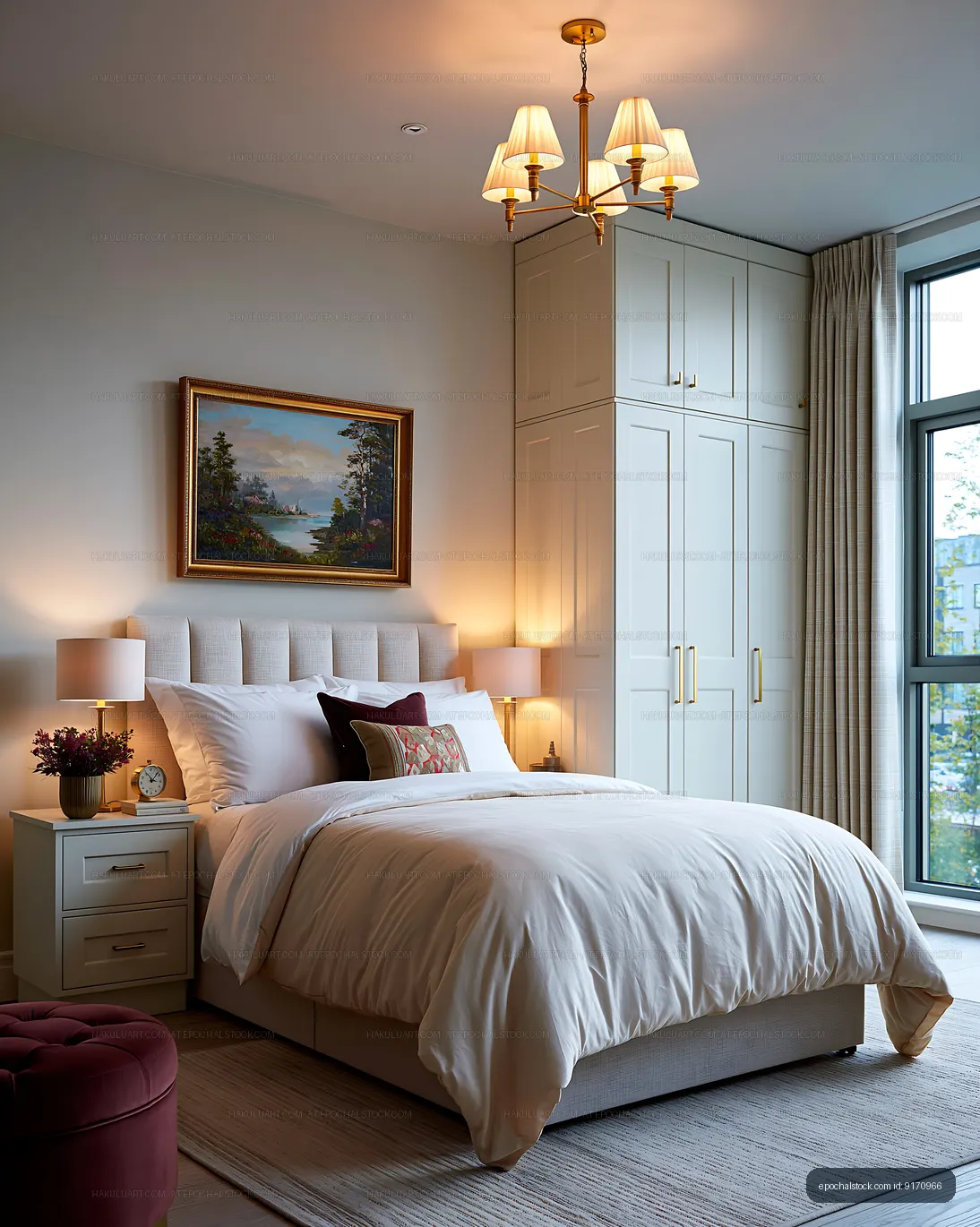 Cozy bedroom with soft lighting and classic decor