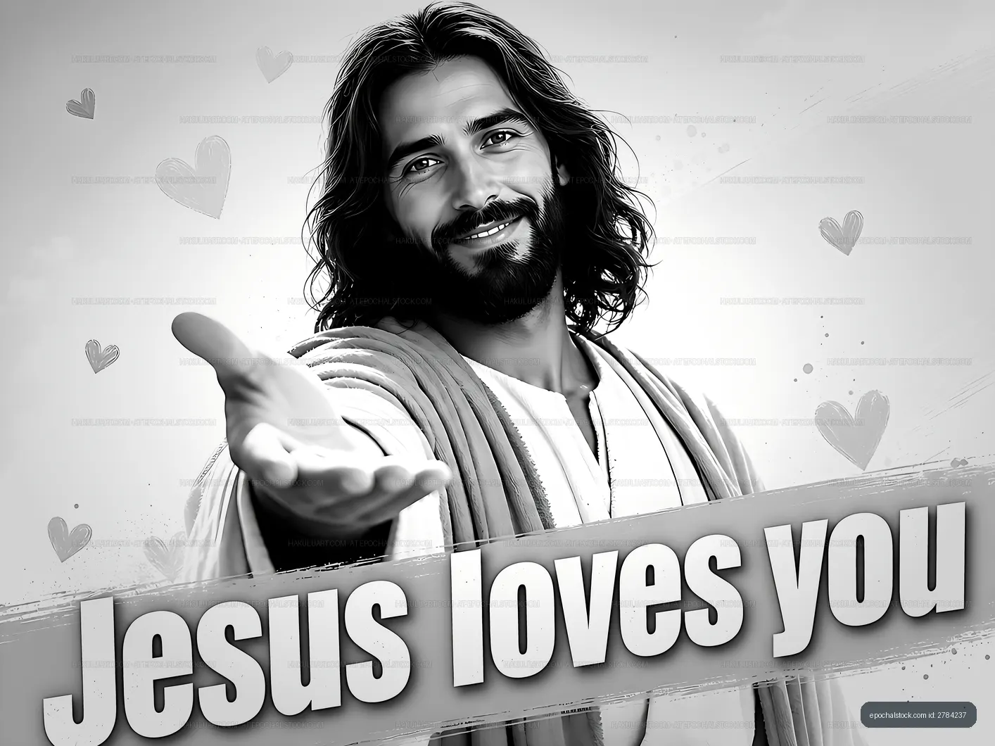 Jesus loves you message with smiling figure reaching out