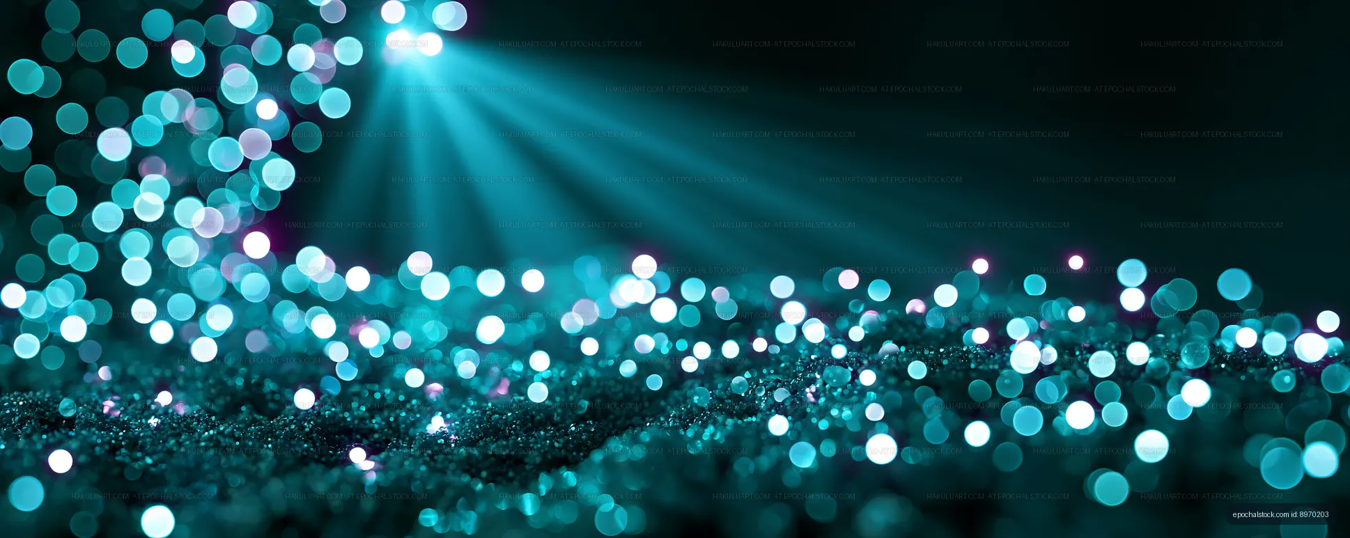 Bokeh lights create a colorful background with beams of light